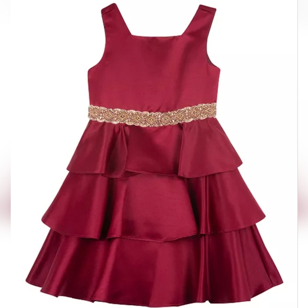 Rare Editions Little Girls Sleeveless Jeweled Satin dress